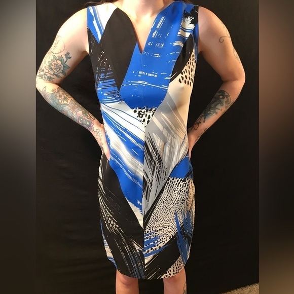 💙🖤NEW! FITTED MINI DRESS-SZ 0 BY MILLY -SACKS 5TH AVE-BLUE BLACK WHITE🖤💙 - Picture 7 of 11